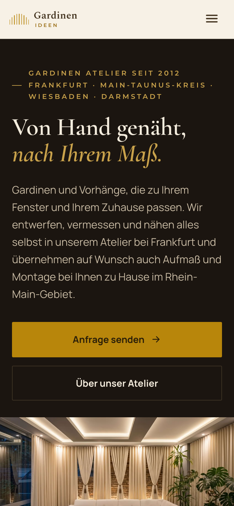 Startseite von gardinen-ideen.de auf dem Smartphone
