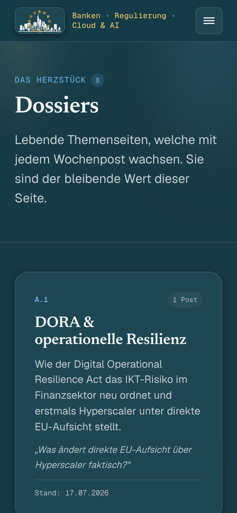 Seite „Dossiers“ von steve-baumann.de auf dem Smartphone